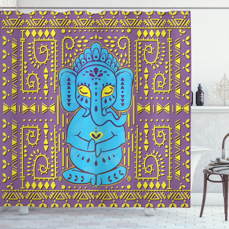 Elephant Tribal Art Retro Shower Curtain