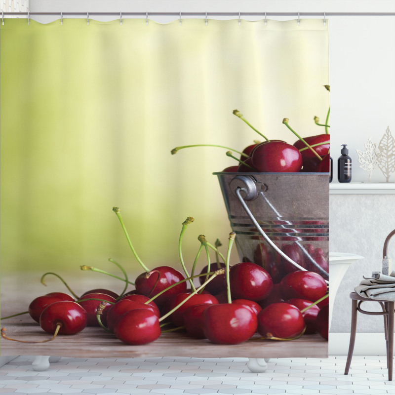 Cherries Bucket on Ombre Shower Curtain