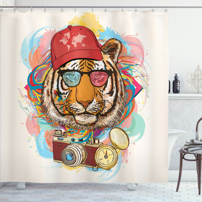 Hipster Tiger Sunglasses Shower Curtain