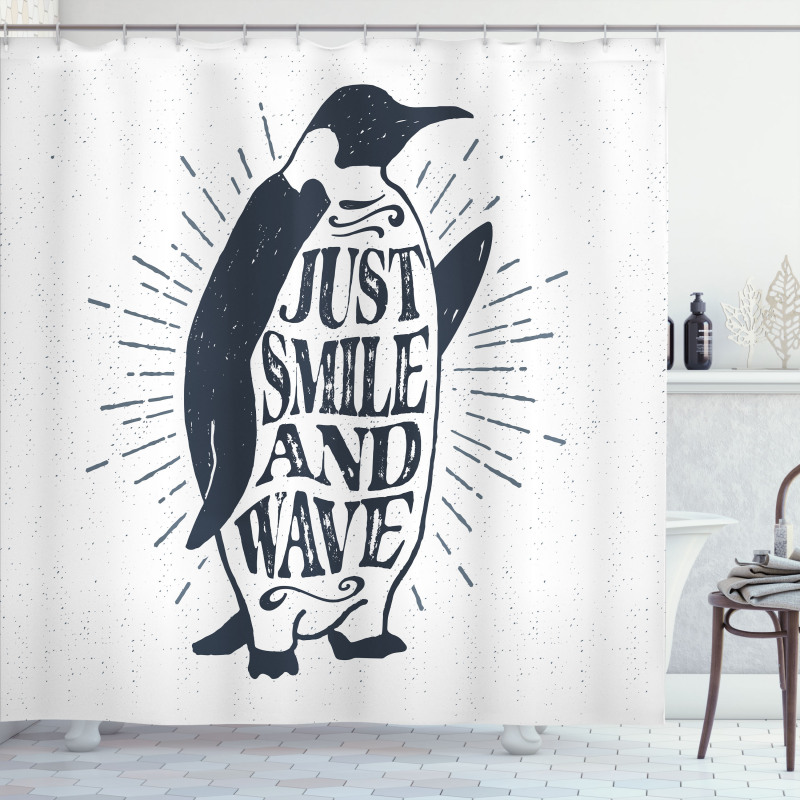 Penguin and Words Shower Curtain