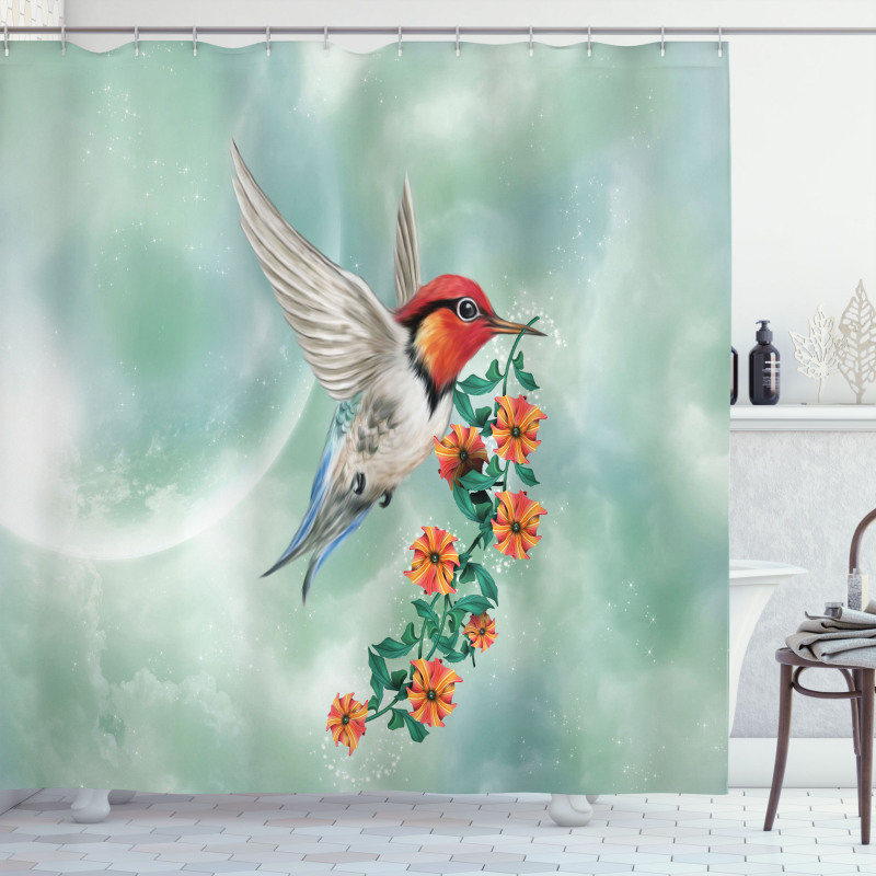 Bird with Flower Branch Shower Curtain