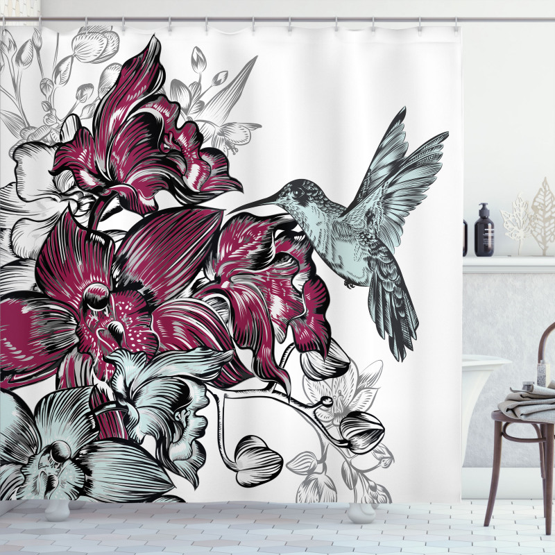 Orchids and Hummingbird Shower Curtain