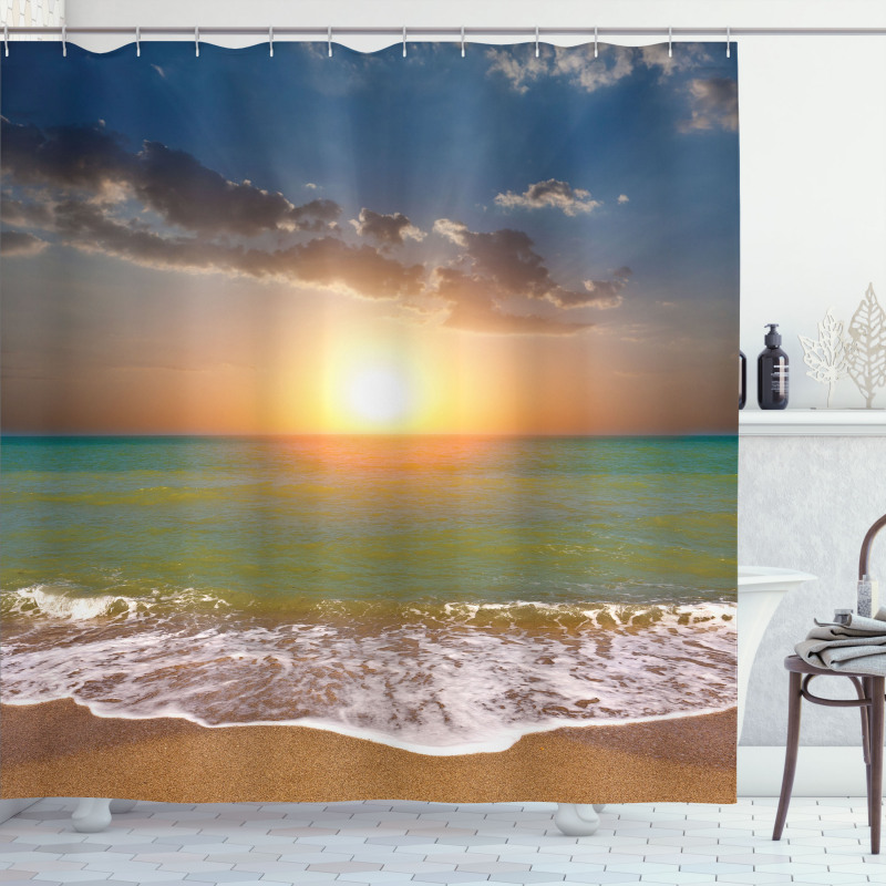 Sandy Beach Waves Sunset Shower Curtain