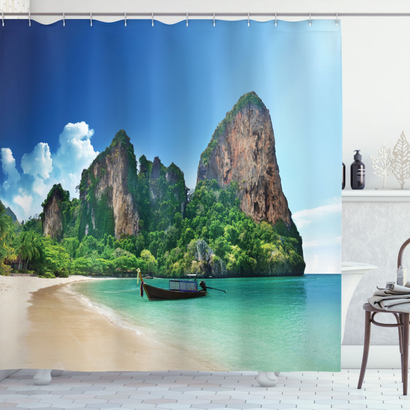 Thailand Rock Cliff Beach Shower Curtain
