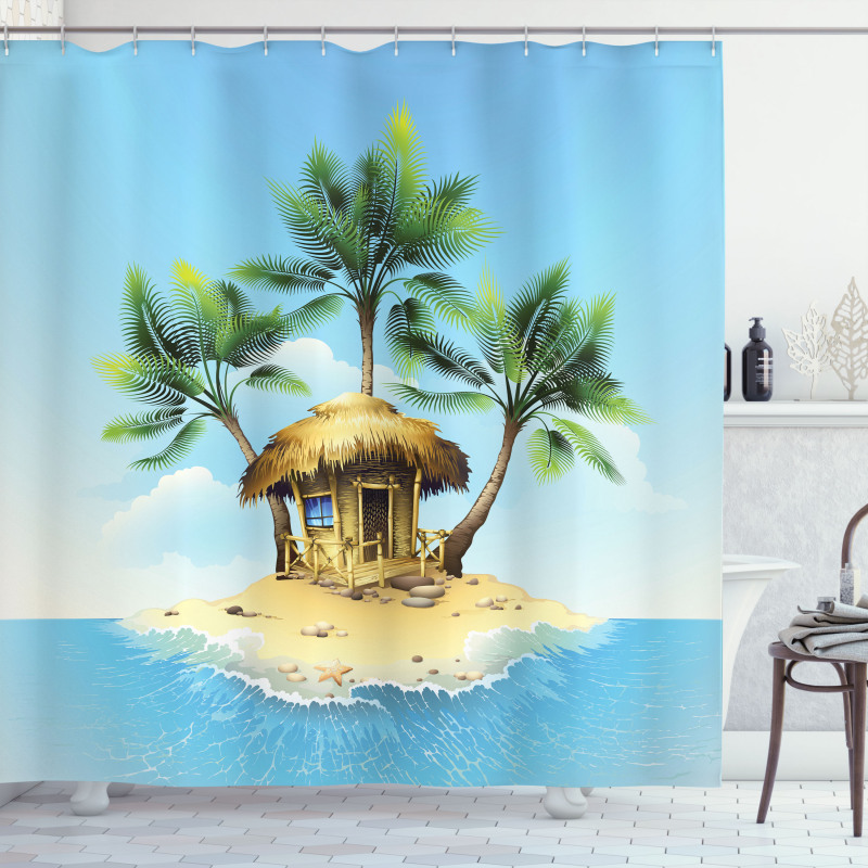 Bungalow with Palm Tree Shower Curtain