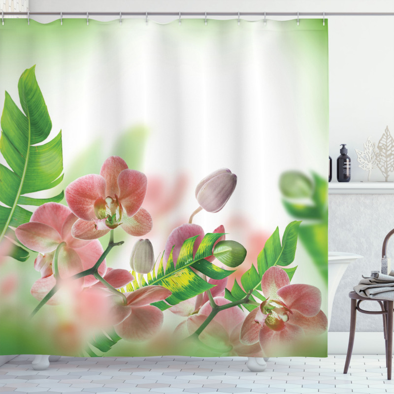 Orchids Blossoms Leaves Shower Curtain