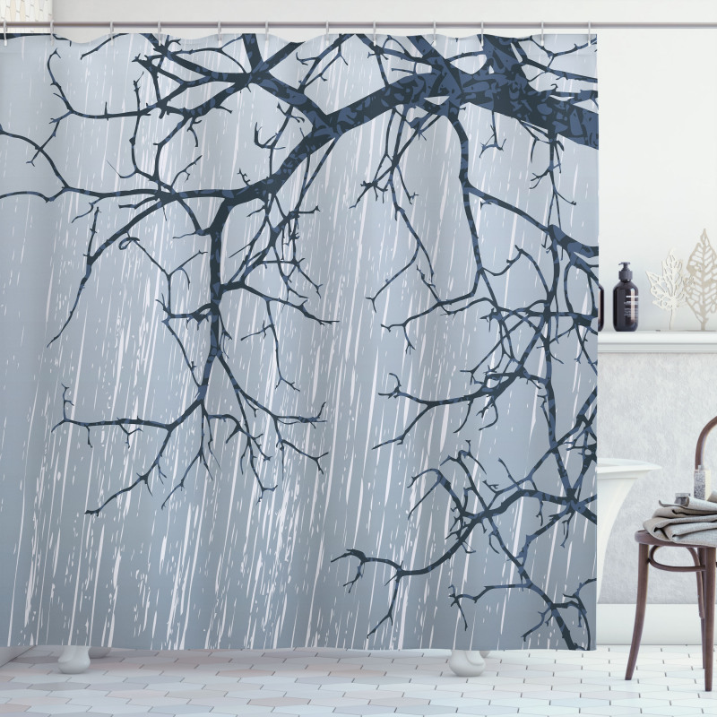 Rainy Day Winter Branches Shower Curtain