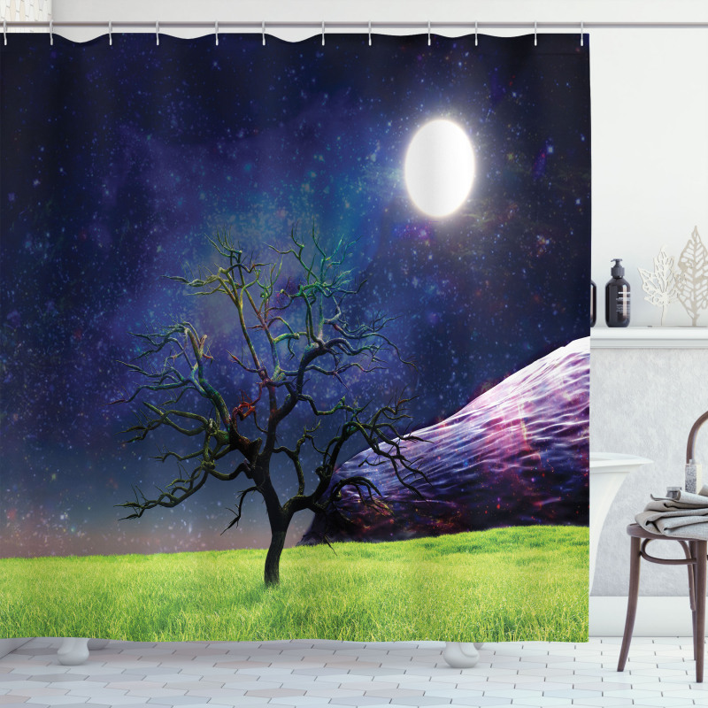 Full Moon Galaxy Grass Shower Curtain