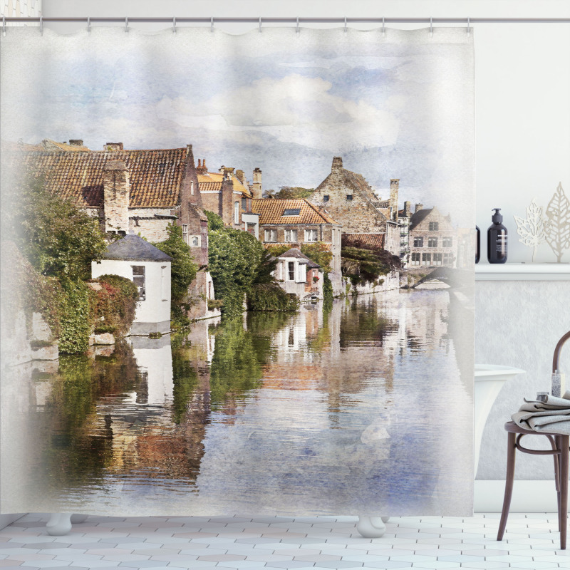 Brugge Canal View Shower Curtain
