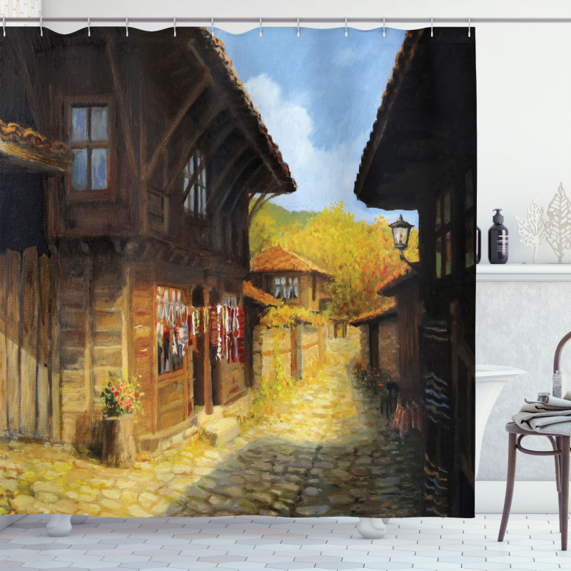 Wooden Houses in Fall Shower Curtain