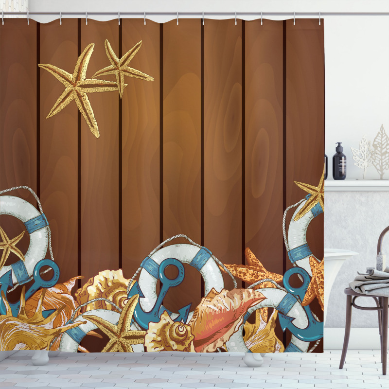 Seashell Anchor Wooden Shower Curtain