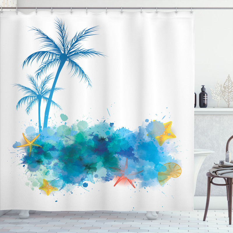Seashells Blue Palm Art Shower Curtain