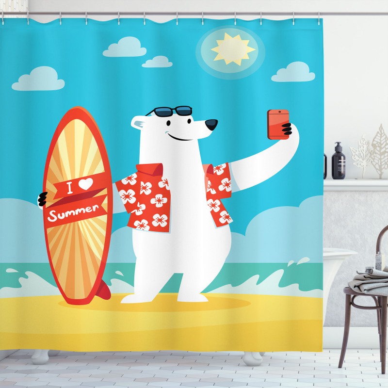 Polar Bear Selfie Surf Shower Curtain
