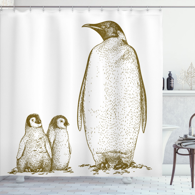 King and Baby Penguin Shower Curtain