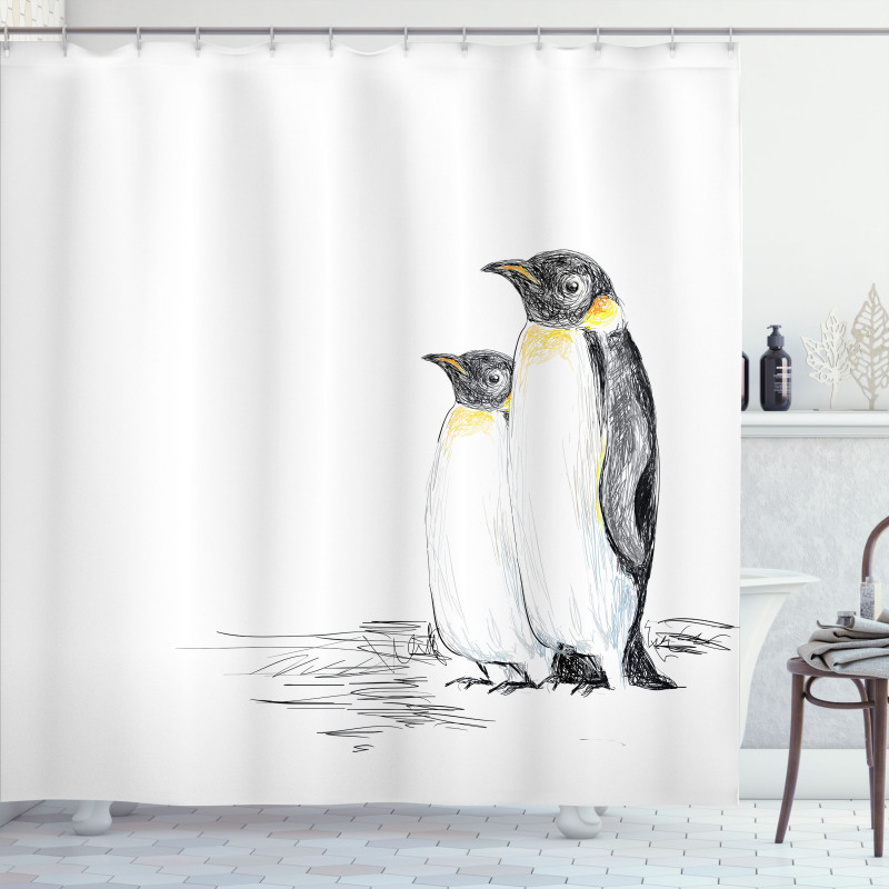 Hand Drawn Penguins Art Shower Curtain
