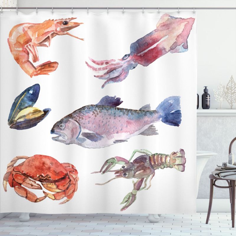 Sea Animals Watercolor Shower Curtain