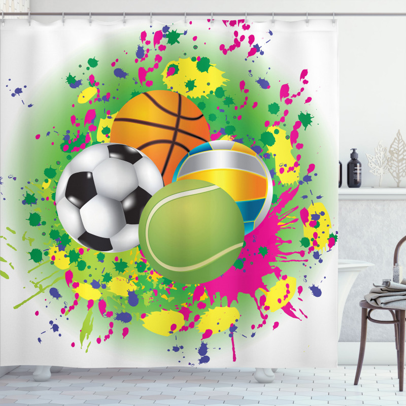 Sports Balls Splash Shower Curtain