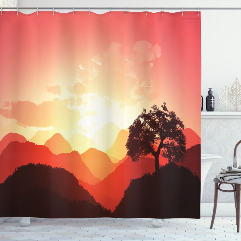 Sunset Tree Mountains Shower Curtain