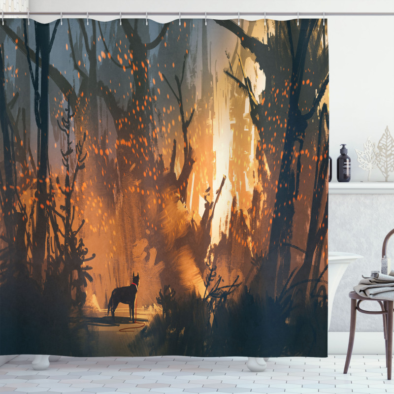 Lost Dog in Forest Art Shower Curtain