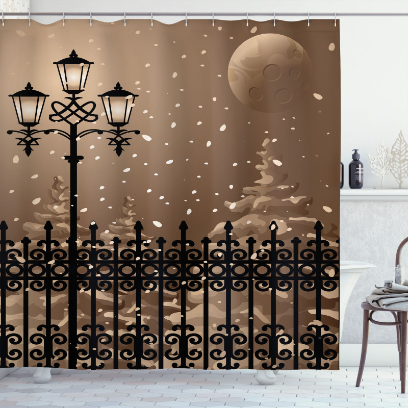 Snowy Moon Evening Shower Curtain