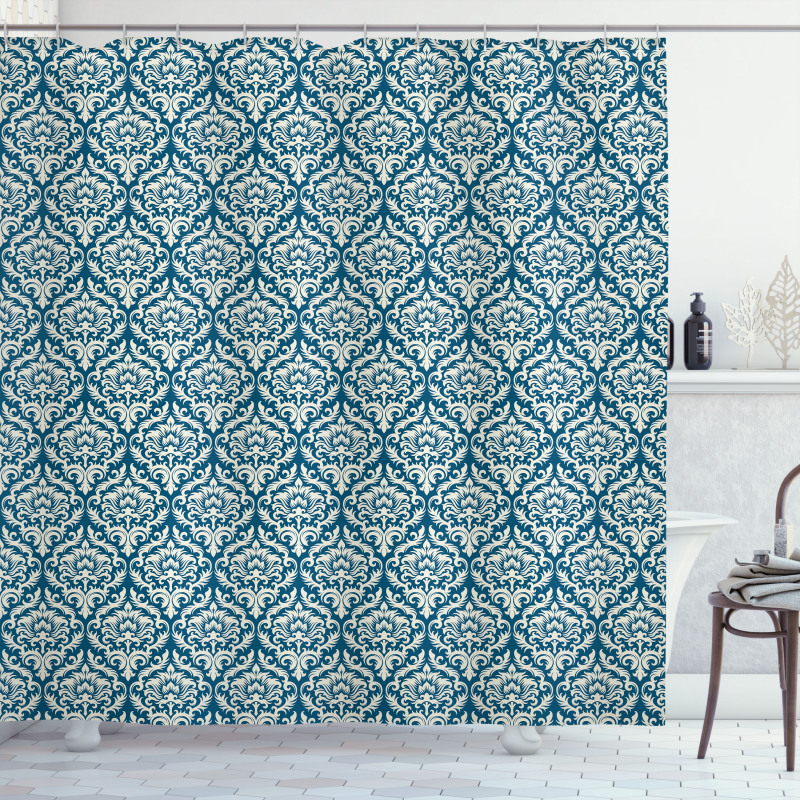 Blue Floral Pattern Shower Curtain