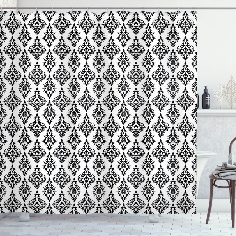 Black and White Baroque Shower Curtain