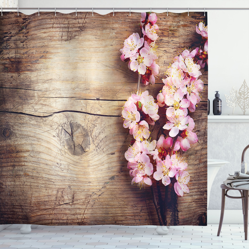 Spring Blossom on Wood Shower Curtain