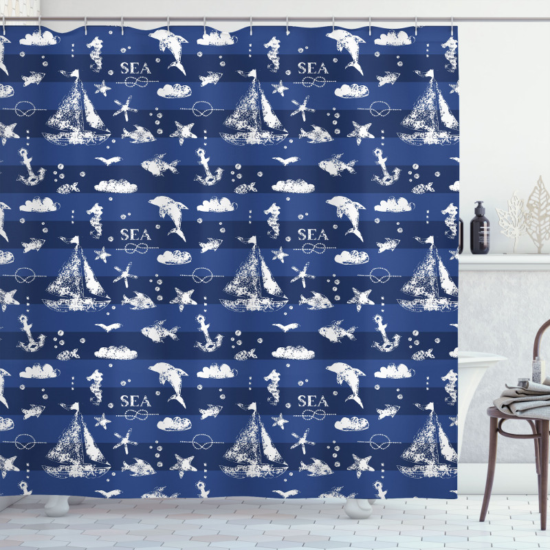 Grunge Anchor Ship Shower Curtain