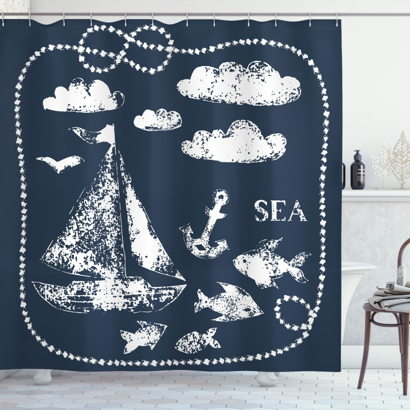 Boat Clouds Anchor Shower Curtain