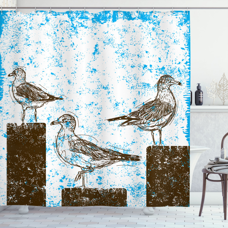 Grungy Sketch Seagulls Shower Curtain