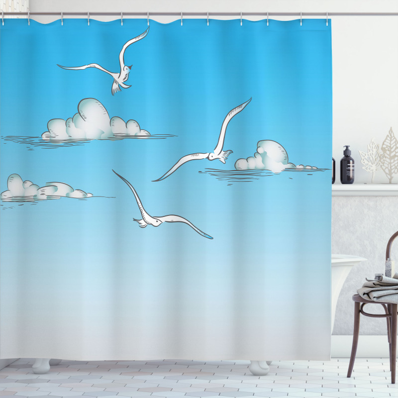Seagulls Flying Ombre Sky Shower Curtain