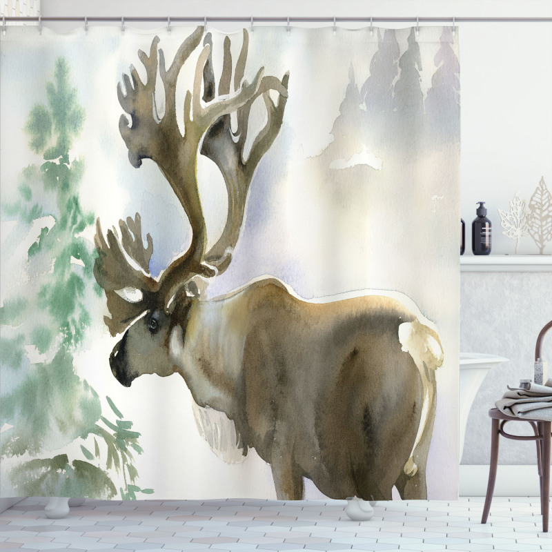 Winter Forest Paint Style Shower Curtain
