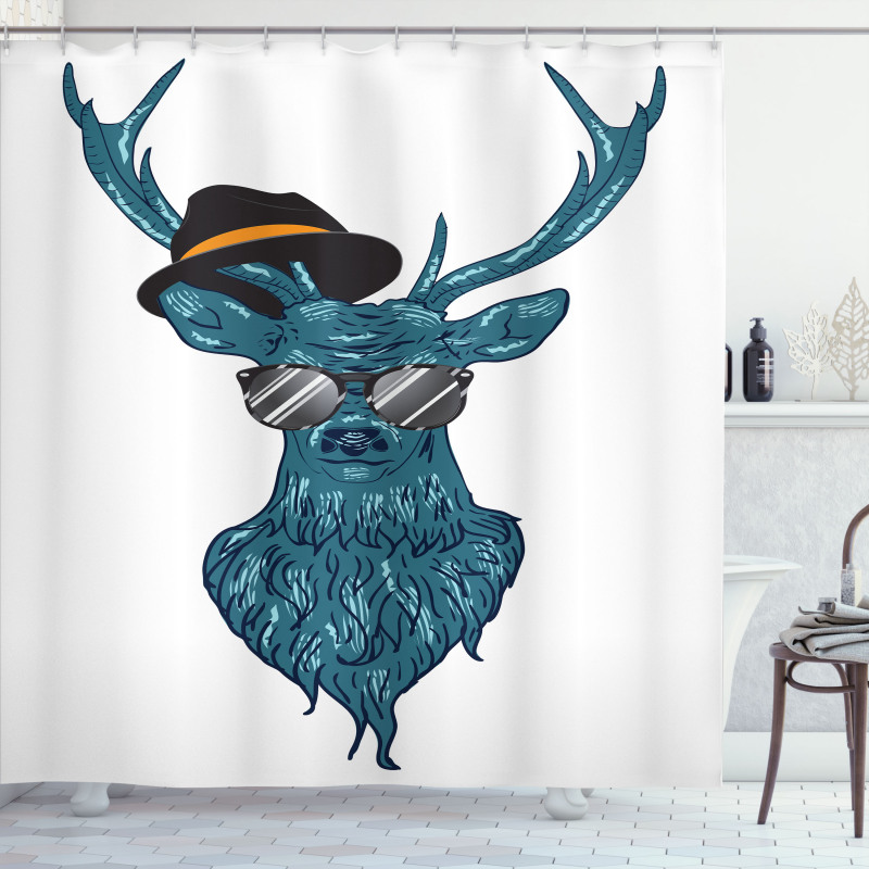 Teal Hipster Antler Print Shower Curtain