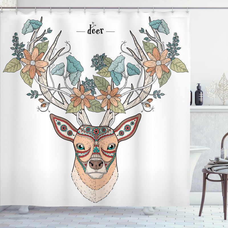Deer Head Floral Ethnic Shower Curtain