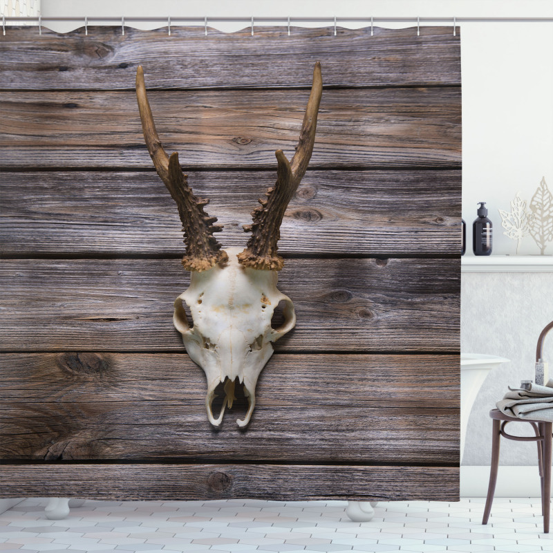 Rustic Antlers on Wood Shower Curtain