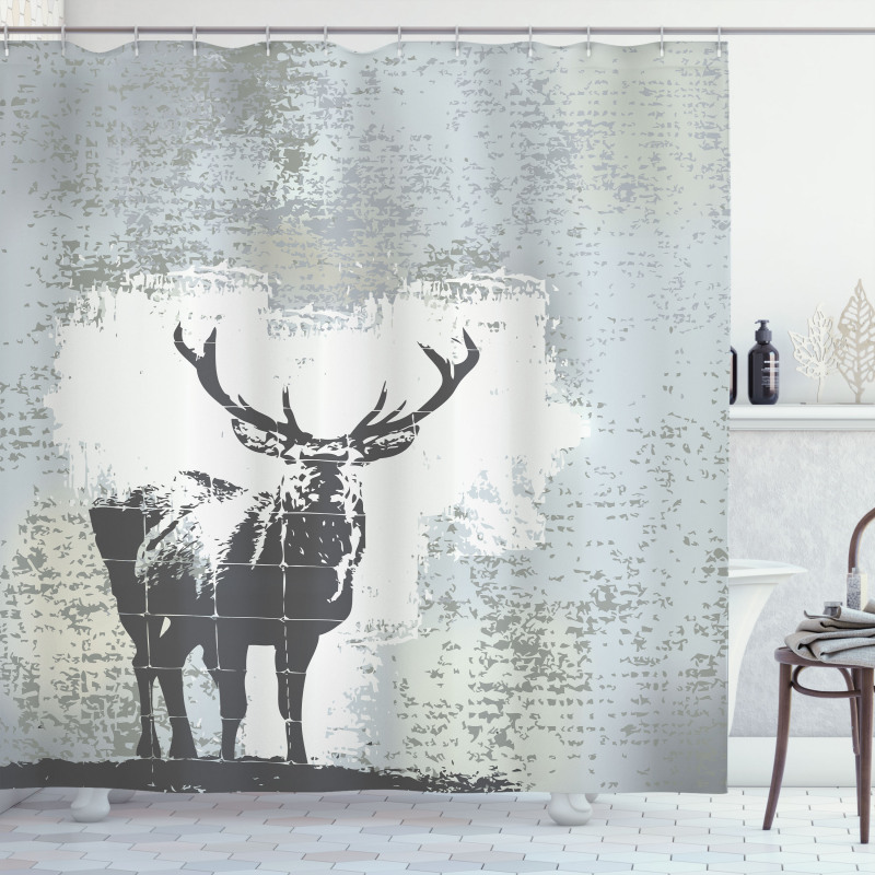 Stag Silhouette Grunge Shower Curtain