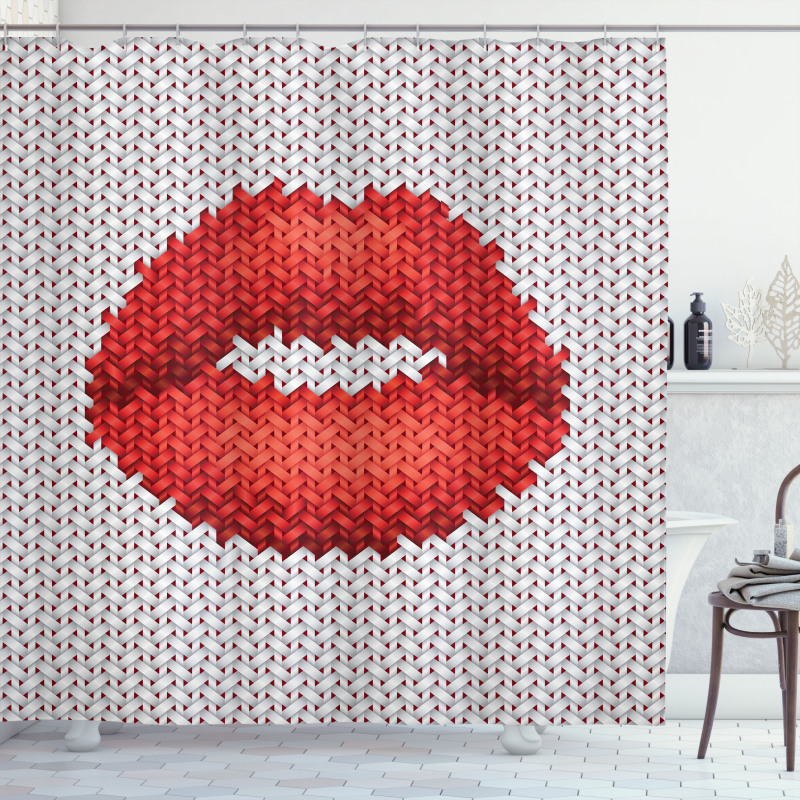 Retro Effect Lips Design Shower Curtain