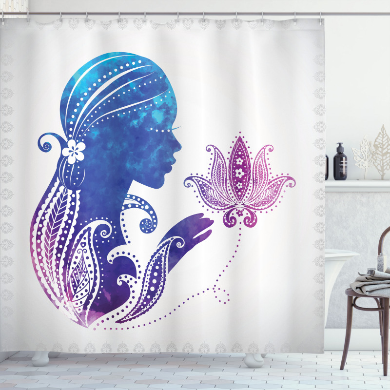 Lady with Floral Hair Shower Curtain
