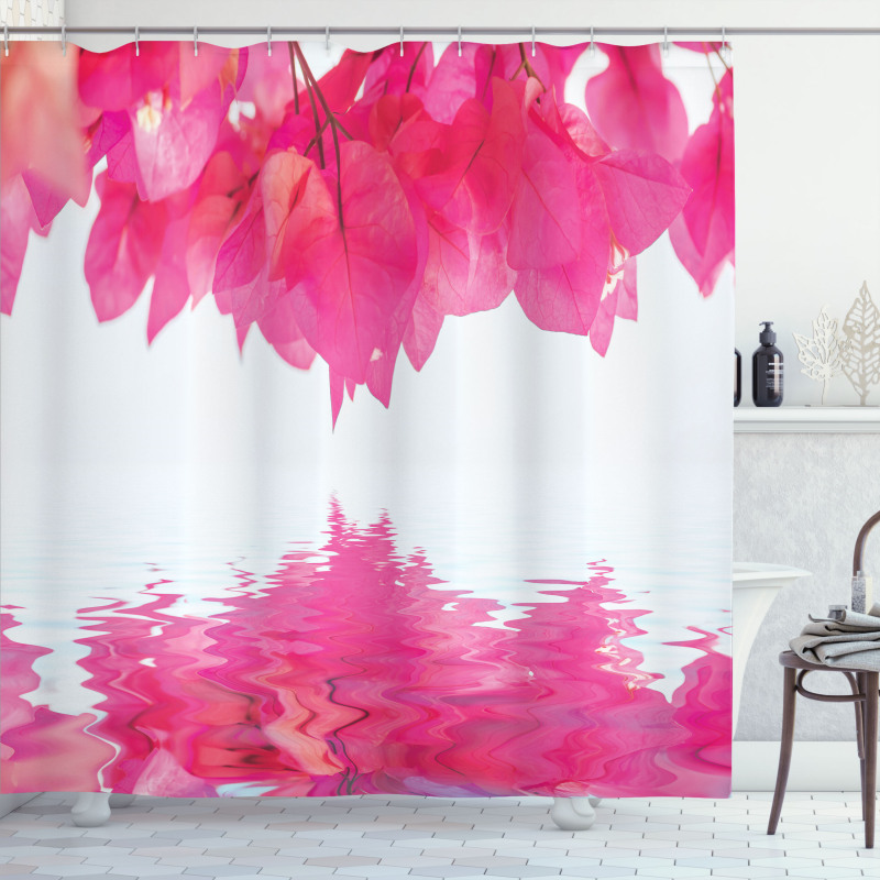 Pink Leaves on River Shower Curtain
