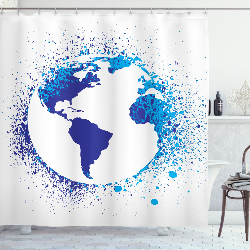 Globe Ink Effect Map Shower Curtain