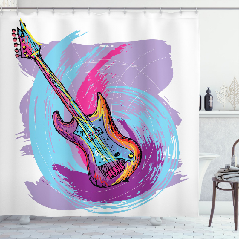 Hand Drawn Guitar Grunge Shower Curtain