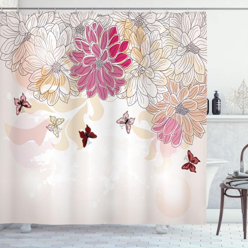 Spring Flower Butterfly Shower Curtain