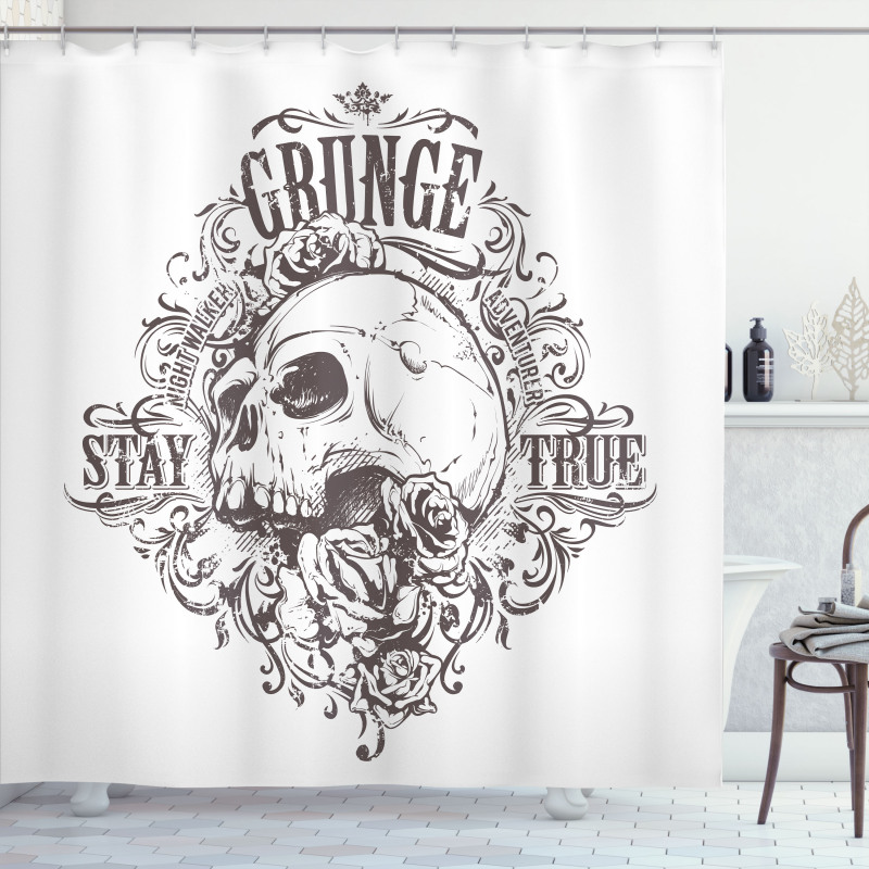 Skull Rose Grunge Shower Curtain