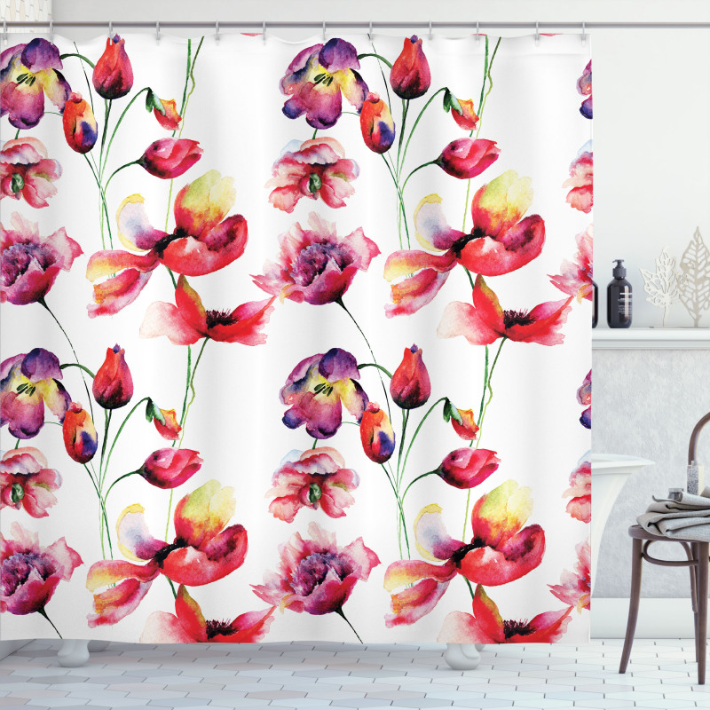Blooming Tulip Poppy Shower Curtain