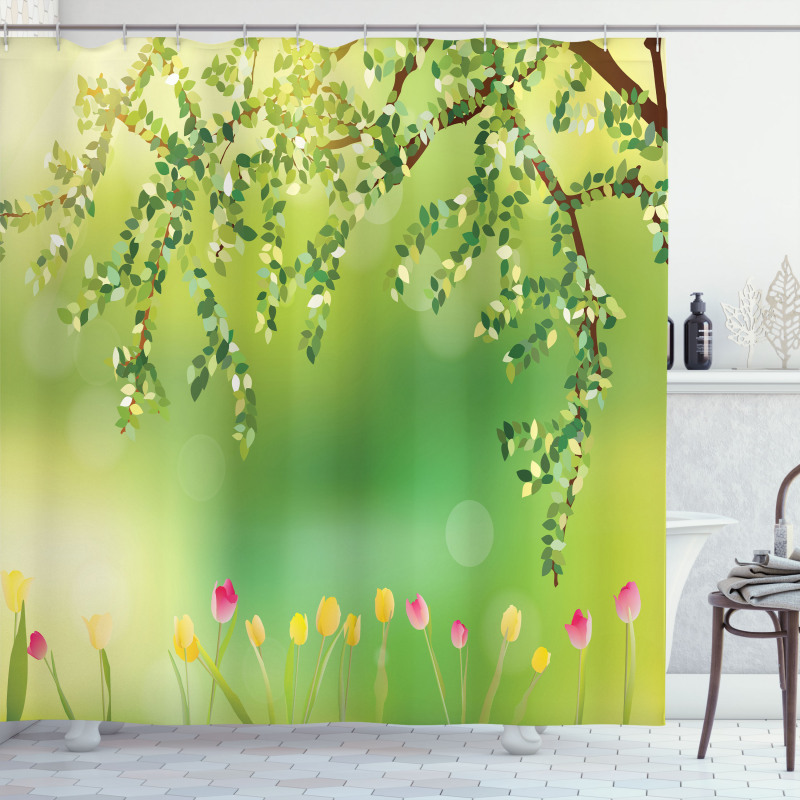 Colorful Tulips Tree Shower Curtain