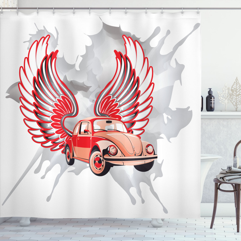 Vintage Car with Wings Shower Curtain