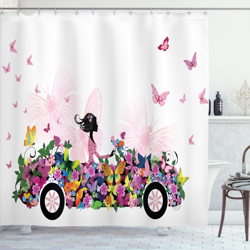 Floral Car Butterflies Shower Curtain
