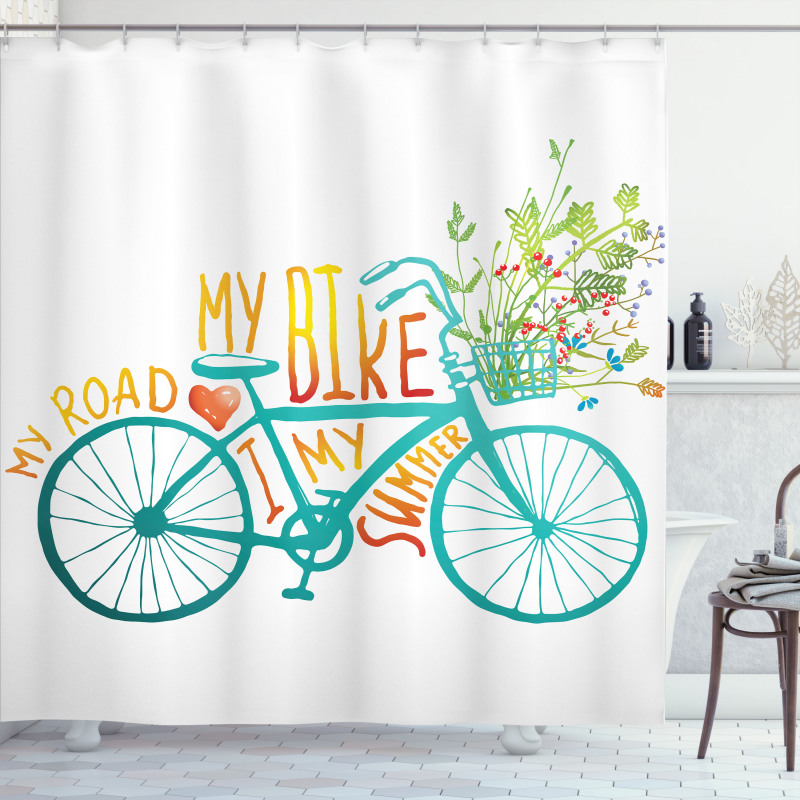 Blue Bike with Flowers Shower Curtain
