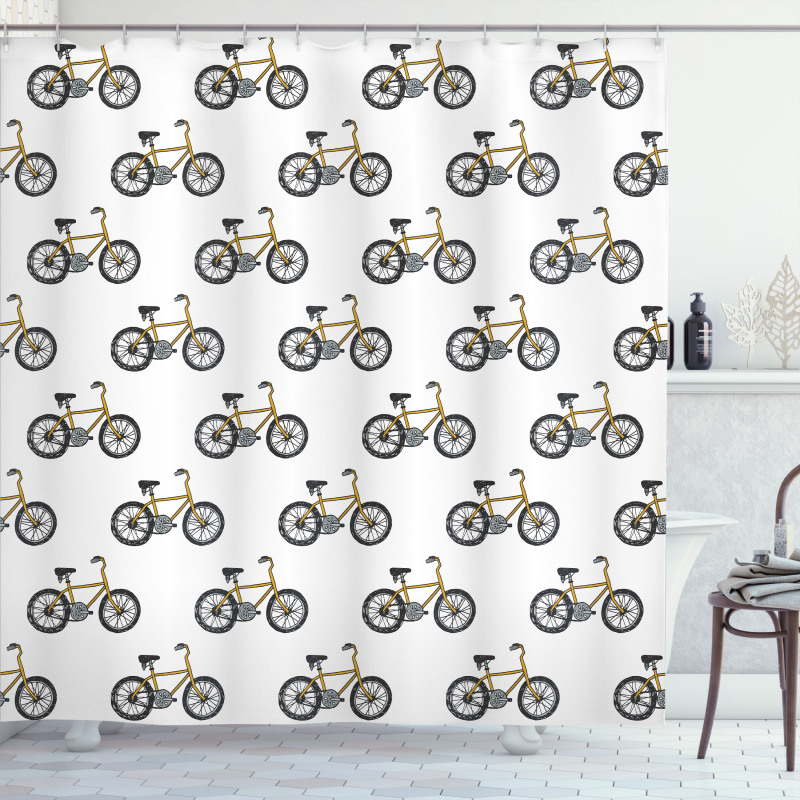 Yellow Bicycle Pattern Shower Curtain