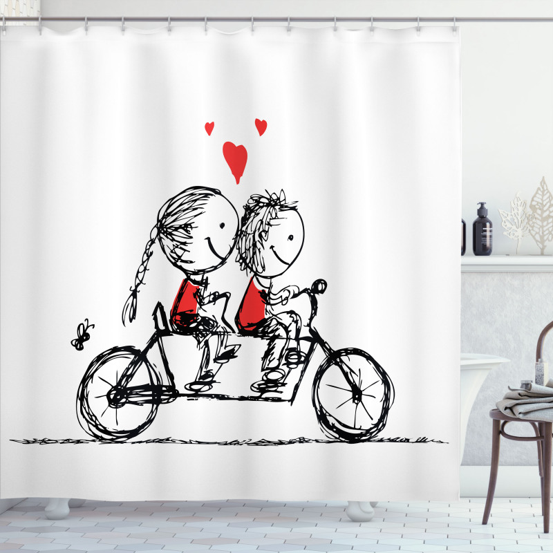 Couple Cycling Together Shower Curtain